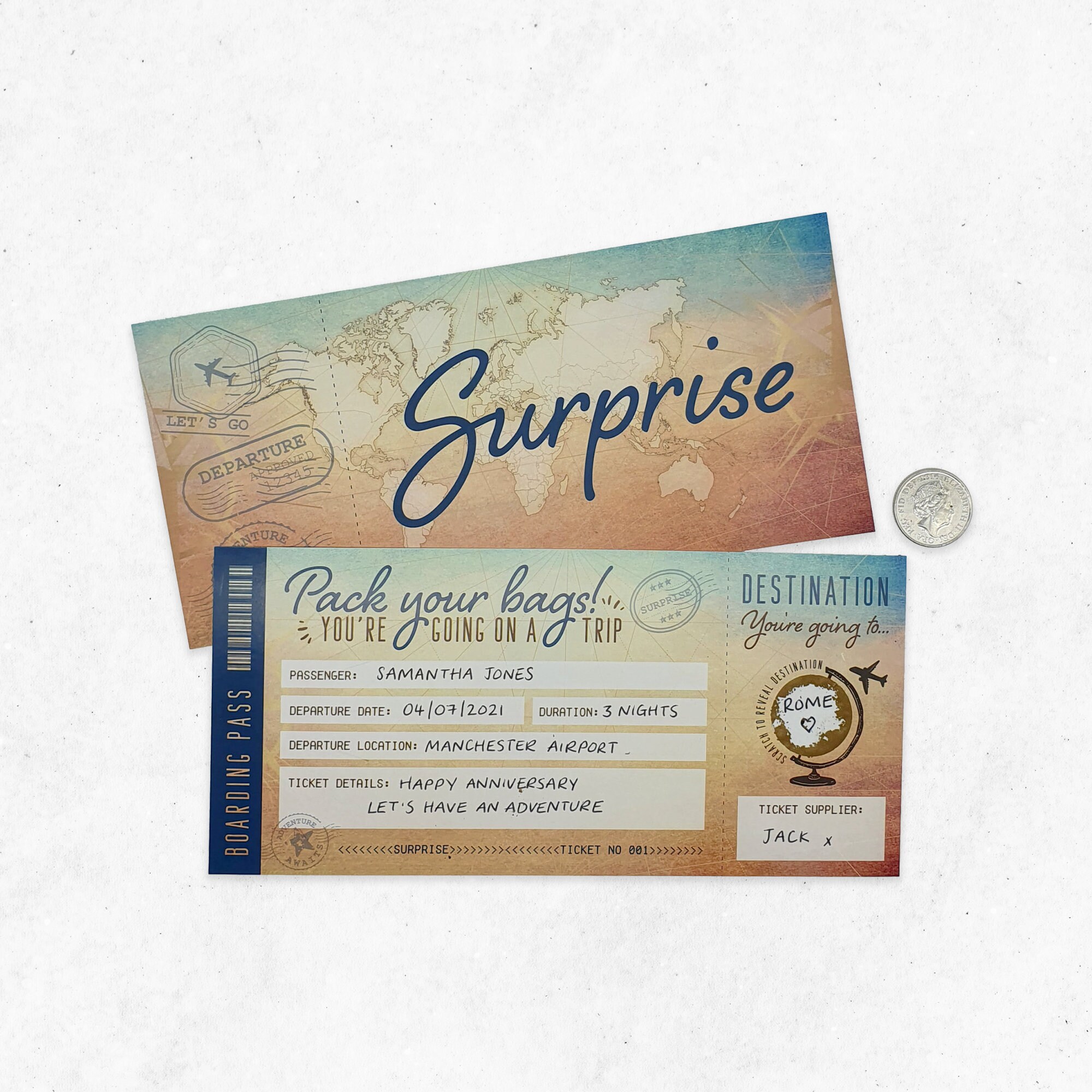 Scratch Card Surprise Travel Announcement Boarding Card Gift to