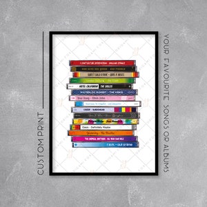 Personalised CD Case Stack Print / Poster - Add your favourite songs or albums - Retro Music Art - Wall Art Illustration