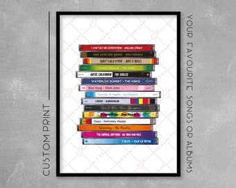 Personalised CD Case Stack Print / Poster - Add your favourite songs or albums - Retro Music Art - Wall Art Illustration