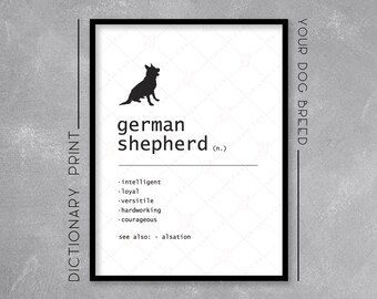 GERMAN SHEPHERD Dog Dictionary Print - Typography Print - Wall Art - Dog Love - Pet Print - Breed Definition - Dictionary Page Art - Custom