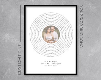 Personalised First Dance Record Print / Poster - Add your wedding photo and details - First Dance Song Lyrics - Wall Art Illustration