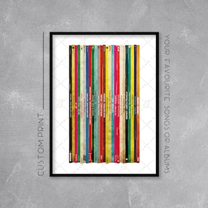 Personalised Vinyl Record Sleeve Stack Print / Poster - Add your favourite 25 songs or albums - Retro Music Art - Wall Art Illustration