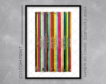 Personalised Vinyl Record Sleeve Stack Print / Poster - Add your favourite 25 songs or albums - Retro Music Art - Wall Art Illustration