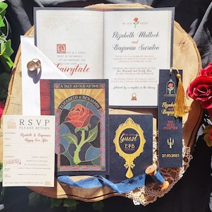 Be Our Guest Fairytale Book Wedding Invitation Set | Literary | Library | Book | Bookmark | SAMPLE ONLY