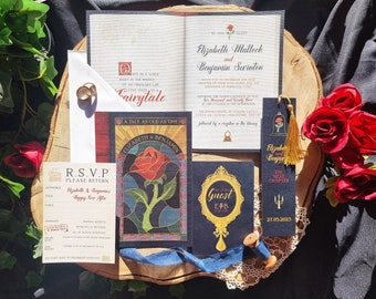 Be Our Guest Fairytale Book Wedding Invitation Set | Literary | Library | Book | Bookmark | SAMPLE ONLY