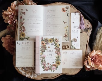 Vintage Bloom Book Wedding Invitation Set | Delicate Floral | Vintage | Literary | Library | Book | Bookmark | SAMPLE ONLY