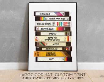 LARGE Personalised Retro Video Tape Print / Poster - Add your favourite movies - Retro Movie Art - Wall Art Illustration