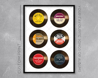 Personalised Vinyl Record Print / Poster - Add your favourite songs - Retro Music Art - Wall Art Illustration