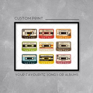 Personalised Cassette Print / Poster - Add your favourite songs x9 - Retro Music Art - Wall Art Illustration