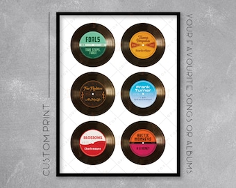 Personalised Vinyl Record Print / Poster - Add your favourite songs - Retro Music Art - Wall Art Illustration