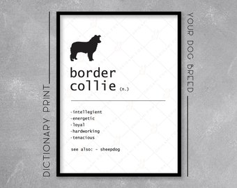 BORDER COLLIE Dog Dictionary Print - Typography Print - Wall Art - Dog Love - Pet Print - Breed Definition - Dictionary Page Art - Custom