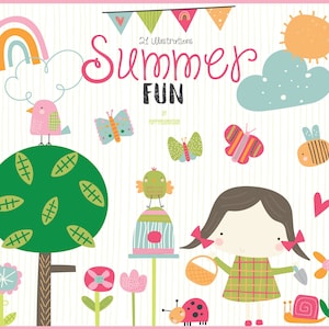 Diversão de verão, jardim, clipart digital para impressão