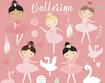 Bailarinas y cisnes, zapatos de ballet y rosas, uso comercial y personal, ambientado en clip art digital