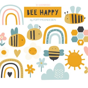 Bee Happy, bees, digital printable clipart