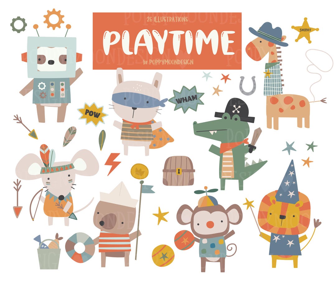 Adorable Animals Dress up Clipart Set - Lion Wizard, Robot Sloth ...