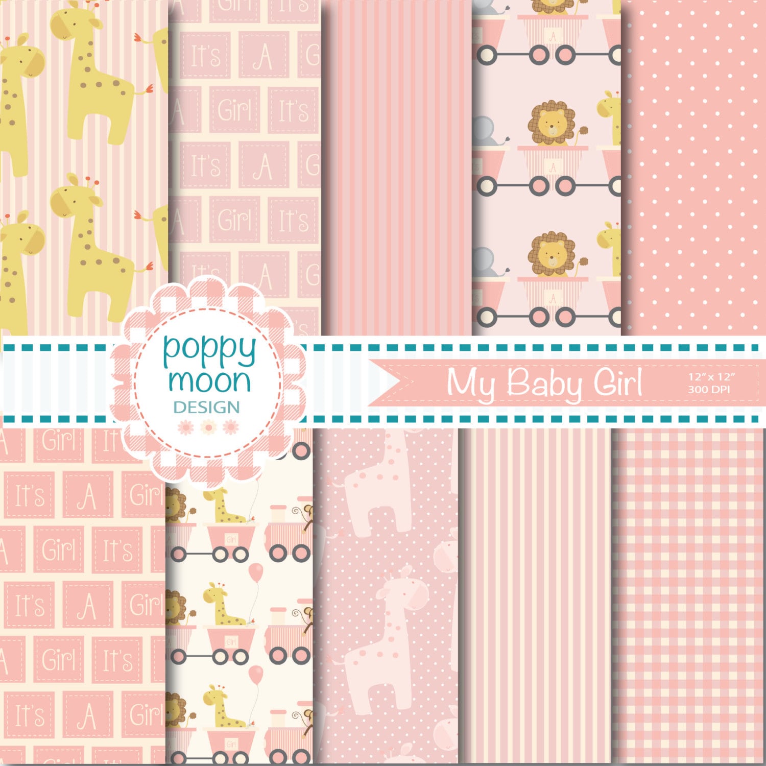 Novo pacote de papel digital para bebê menina, rosa, para impressão