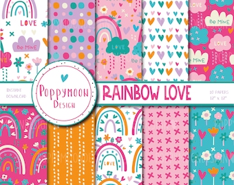 Rainbow Love, valentines, wedding, digital paper pack