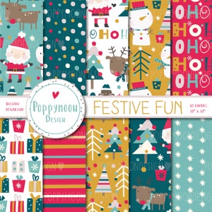 Feestelijk plezier, kerstpatronen, digitale papierset
