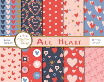 Todo corazón, San Valentín, paquete de papel digital