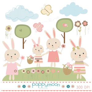 Wald Kaninchen Pastell rosa und Creme, digitale Clip-Art-set