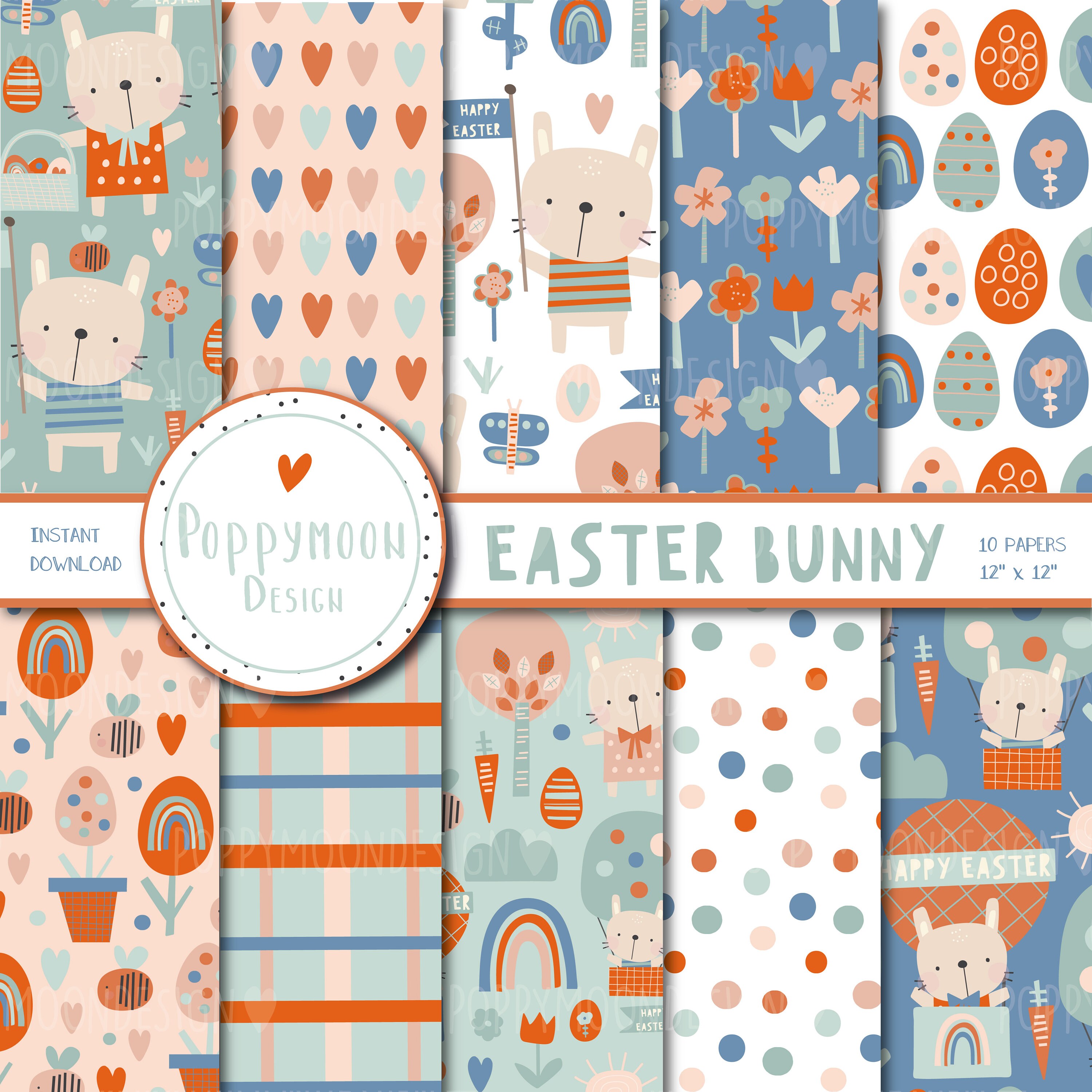 Easter Bunny, Spring Patterns, Printable Digital Paper Pack - Etsy