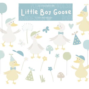 Little Boy-gans, schattige nieuwe babyjongen Clipart - Little Goese in Caps and Ties