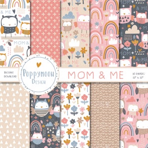 Mama & ich Eulen Pack, Muttertag, Geburtstag, druckbare digitale Papierpack