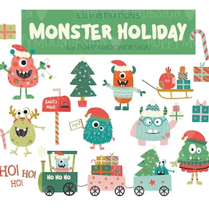 Wunderliche Weihnachtsmonster Clipart Sammlung - Spaß und Bunt Digital Set