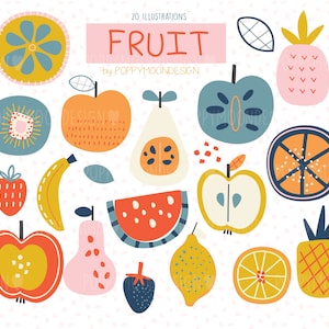 Frutas, frutas variadas, conjunto de clipart digital