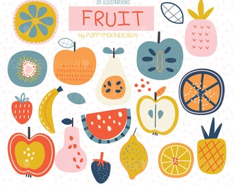 Fruit, assorted fruits , digital clip art set
