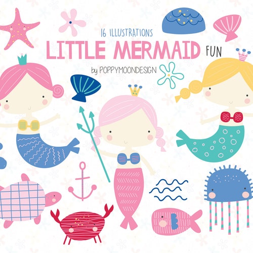 Mermaid Seahorse and Fish Printable Digital Clipart Set | Etsy