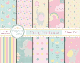 Baby elephants, Digital Paper Pack