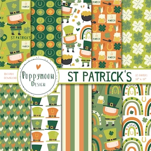 St Patricks day, lucky Irish, holiday, digital paper pack, scrapbook paper