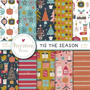 Tis the season paper set, christmas, festive, printable digital paper pack