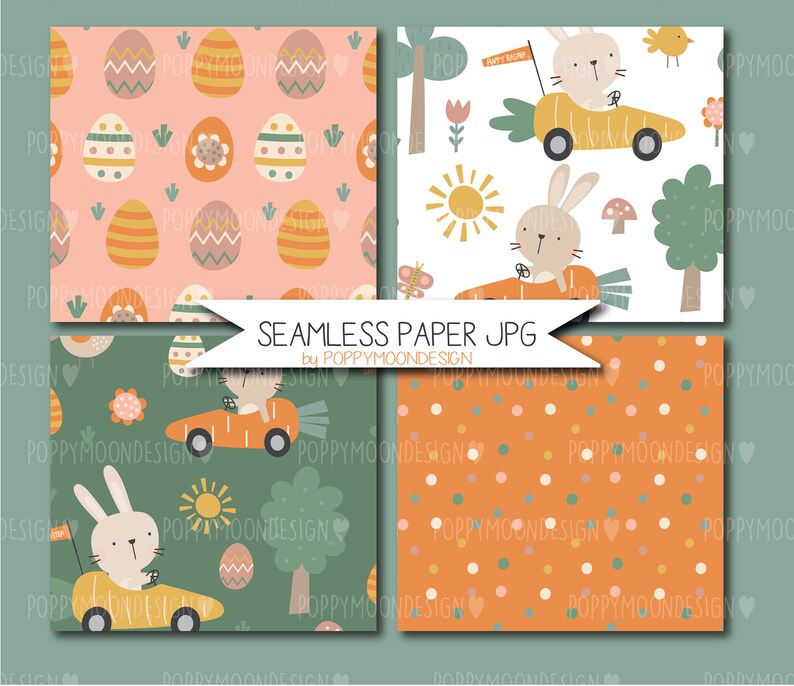 Bunny Driver, Easter Bunnies, Printable Seamless Digital Paper Pack - Etsy