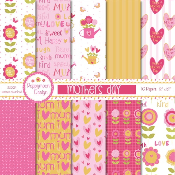 Mothers day, pink flowers, special mum, digital paper pack