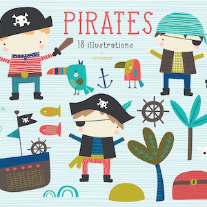 Pirates, bateau pirate , jeu de clipart numérique imprimable