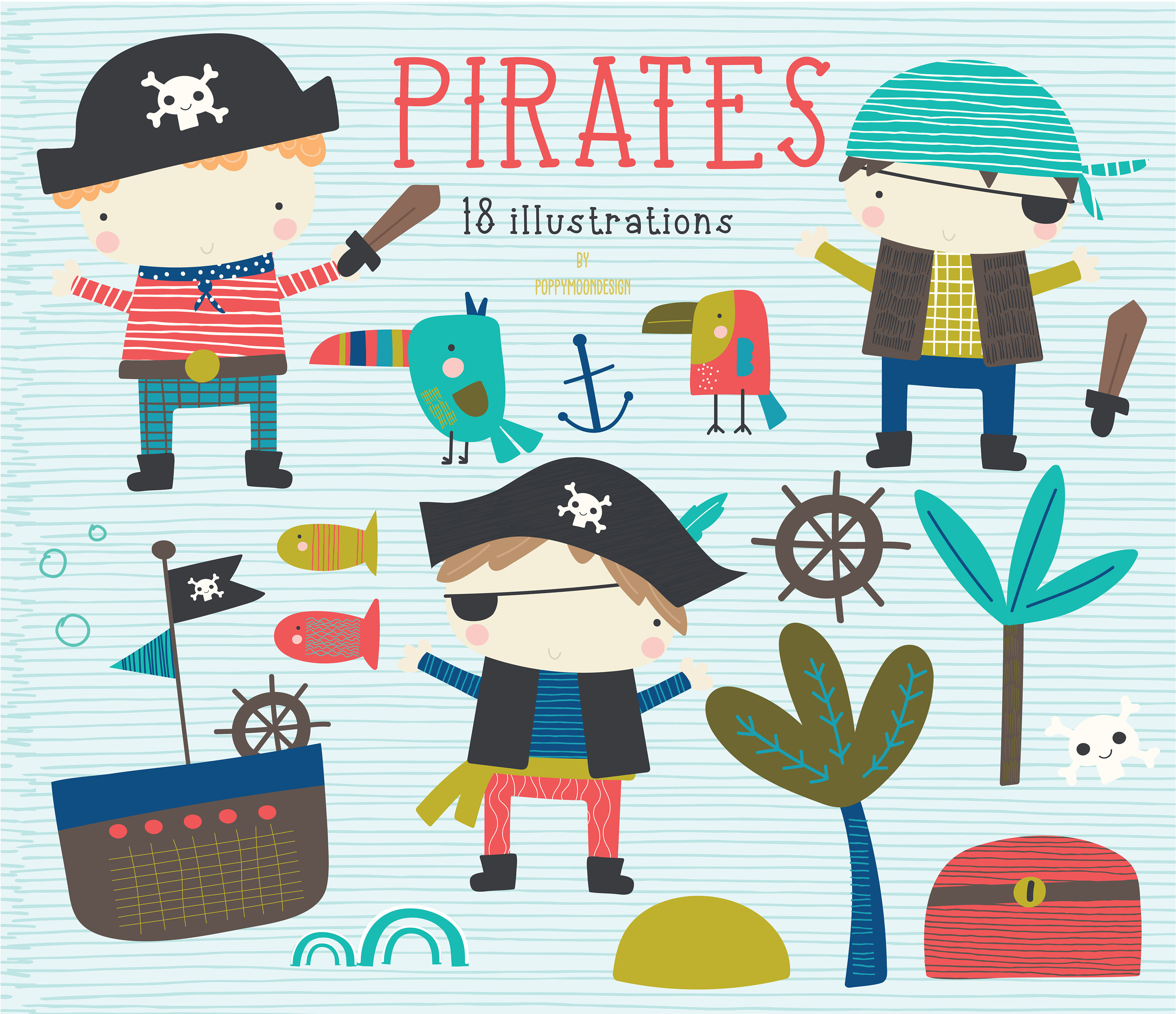 Pirates, pirate ship , printable digital clipart set