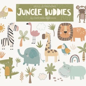Niedliches Jungle Buddies digitales Clipart Set - Perfekt für Kinder Basteln & Kinderzimmer Dekor