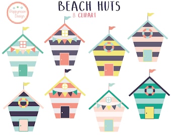 Beach huts, digital clipart