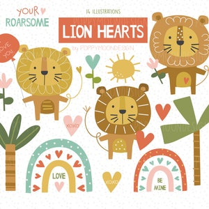 Lion Hearts, liefde, digitale afdrukbare clipart