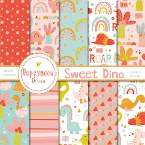Sweet Dino, dinosaures, pack papier numérique imprimable