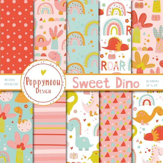printable digital paper pack Roarsome dinosaurs