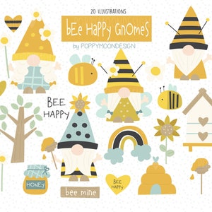 Bee Happy Gnomes, digitale printbare clipart set