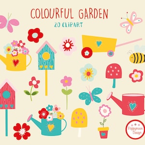 Colourful garden, spring, digital printable clipart