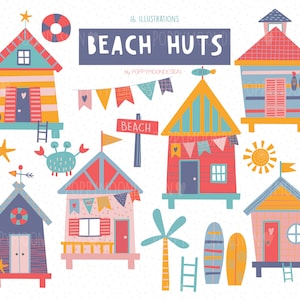 Beach Huts, holiday, summer, digital printable clipart