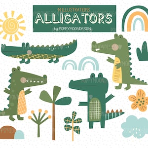 Alligators, crocodile, animaux, ensemble de cliparts numériques imprimables