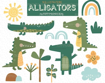 Caimanes, cocodrilos, animales, conjunto de imágenes prediseñadas digitales imprimibles