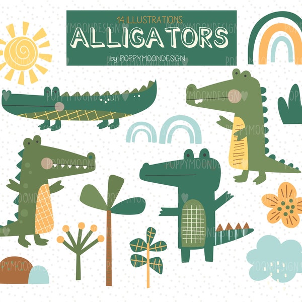 Alligators, crocodile, animals , printable digital clipart set