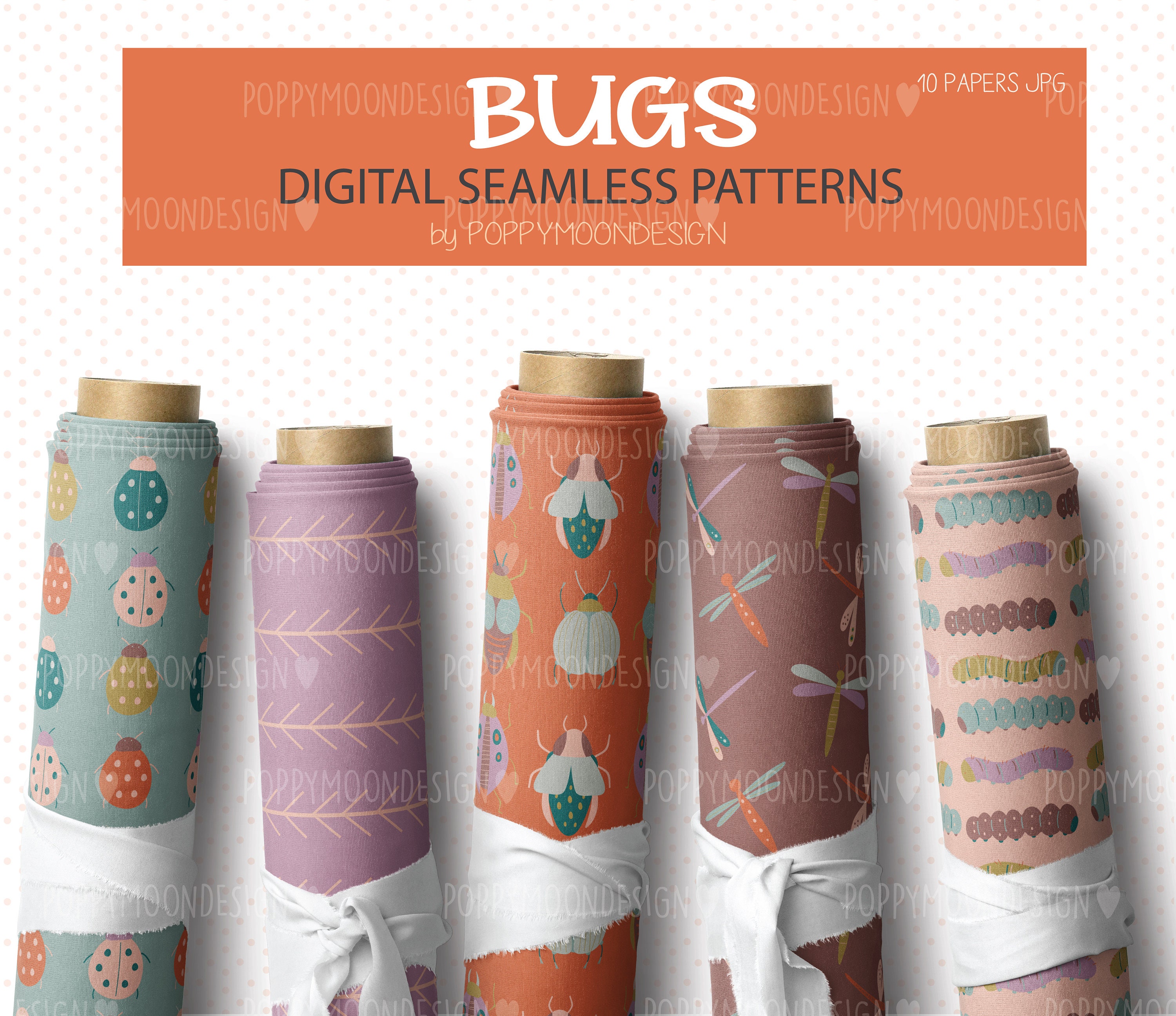 Bugs, Insect Patterns, Printable Seamless Digital Paper Pack - Etsy